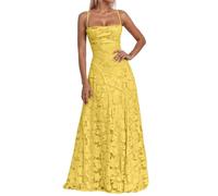 Vestido de noche largo con tirantes delgados florales para mujer, vestido de dama de honor formal, línea A, vestido de baile, espalda descubierta, elegante, vestido de fiesta, amarillo, M
