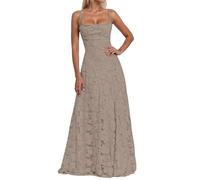Vestido de noche largo con tirantes delgados florales para mujer, vestido de dama de honor formal, línea A, vestido de baile, espalda descubierta, elegante, vestido de fiesta, caqui, M