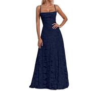 Vestido de noche largo con tirantes delgados florales para mujer, vestido de dama de honor formal, línea A, vestido de baile, espalda descubierta, elegante, vestido de fiesta, marine, XS