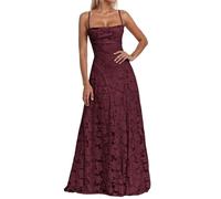 Vestido de noche largo con tirantes delgados florales para mujer, vestido de dama de honor formal, línea A, vestido de baile, espalda descubierta, elegante, vestido de fiesta, Vino, S