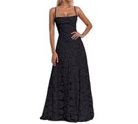 Vestido de noche largo con tirantes delgados florales para mujer, vestido de dama de honor formal, línea A, vestido de baile, espalda descubierta, elegante, vestido de fiesta, Negro , S