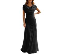 Vestido de noche largo de gasa para mujer, con escote drapeado, sin mangas, elegante, acampanado, formal, vestido de dama de honor, para fiesta, boda, baile de graduación, Negro , 4XL