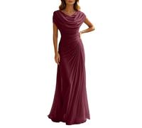 Vestido de noche largo de gasa para mujer, con escote drapeado, sin mangas, elegante, acampanado, formal, vestido de dama de honor, para fiesta, boda, baile de graduación, Vino, 3XL