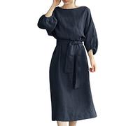 Vestido de noche largo para mujer, lino, verano, elegante, casual, ligero, bohemio, transpirable, swing, vestidos de mujer de manga corta, tallas grandes, Sundress boda, Midi traje de trabajo, azul, L