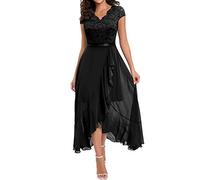 Vestido de noche largo para mujer, vestido de invitado de boda, elegante, de gasa, cuello en V, línea A, vestido de cóctel, vestido de noche, vestido de novia, vestido envolvente, vestido de dama de