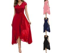 Vestido de noche largo para mujer, vestido de invitado de boda, elegante, de gasa, cuello en V, línea A, vestido de cóctel, vestido de noche, vestido de novia, vestido envolvente, vestido de dama de