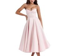 Vestido de Noche Largo Verano, llegadas Elegantes, corsé con Tirantes Finos, corpiño satén, Baile graduación for Mujer para Boda, Cóctel, Noche(Pink,XL)