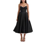 Vestido de Noche Largo Verano, llegadas Elegantes, corsé con Tirantes Finos, corpiño satén, Baile graduación for Mujer para Boda, Cóctel, Noche(Black,XL)