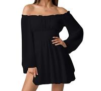 Vestido De Noche Mujer Sexy- Vestido Elegante Y Elegante Con Hombros Descubiertos Estilo Bohemio Casual Color Sólido Corte Holgado Manga Larga Vestido para Carnaval Fiesta, Negro , M