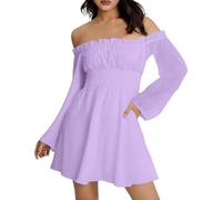 Vestido De Noche Mujer Sexy- Vestido Elegante Y Elegante Con Hombros Descubiertos Estilo Bohemio Casual Color Sólido Corte Holgado Manga Larga Vestido para Carnaval Fiesta, morado, S