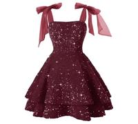 Vestido de noche para mujer de gran tamaño, vestido con lentejuelas sin mangas, elegante y elegante con cordones, color liso, línea a sexy cóctel, vestido versátil para carnaval, fiesta de baile