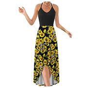 Vestido de noche para mujer elegante con tirantes de espagueti con escote en V y dobladillo irregular para un largo y elegante, amarillo, XXL