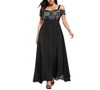 Vestido de noche para mujer, tallas grandes, escote bardote, flores, tirantes, gasa, vestido maxi de verano, cómodo, transpirable, ligero, elegante, vestido de noche, vestido de cóctel, vestido de