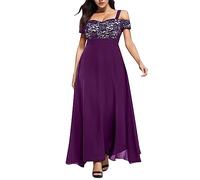 Vestido de noche para mujer, tallas grandes, escote bardote, flores, tirantes, gasa, vestido maxi de verano, cómodo, transpirable, ligero, elegante, vestido de noche, vestido de cóctel, vestido de