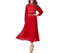 Vestido De Noche para Mujer Vestido Elegante De Manga Larga con Adornos De Flecos Y Pedrería Ideal para Cócteles Y como Invitada De Boda (Rojo,XL)