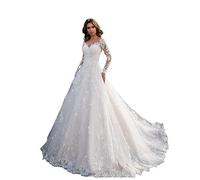 Vestido de Novia Blanco con un Hombro y Mangas largas de Encaje for Mujer Vestido de Manga Transparente Estampado (Color : White, Size : XXL)