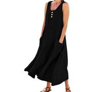 Vestido de novia con cuello redondo y bolsillos laterales, vestido largo casual para uso diario, Negro, L