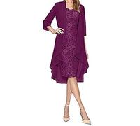 Vestido de novia de dos piezas de encaje para mujer elegante vestido de madre con color sólido Vestidos de mujer de moda Vestidos de noche festivo, morado, 4XL