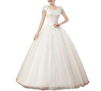 Vestido de Novia de Encaje Apliques Largo para Mujer A-Línea Escote En V Vestido de Quinceañera Maxi Vestido de Tul Hinchado Bordado Elegante Vestido de Graduación,Blanco,4XL