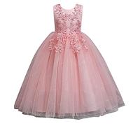 Vestido de novia de encaje de tul para niña con flores para cumpleaños formales princesa Pageant Prom Maxi vestido de bebé niña 80, Rosa., 11-12 años