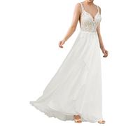 Vestido de Novia de Nieve Civil de WZEFEIO, Moda Encaje en V, Blanco, Talla 46