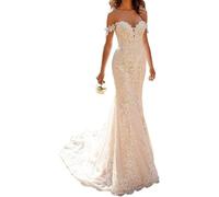 Vestido de Novia de Playa de Encaje Bohemio Vestido de Novia Largo Sirena, SEVENYXX, Marfil, 40