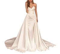 Vestido de Novia de Satén, Vestido de Novia de Sirena, Vestido de Novia de Mujer, Vestido de Novia, SEVENYXX, Blanco, 42
