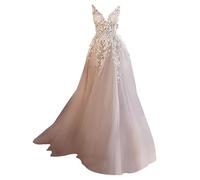 Vestido de Novia de Tul Plisado de Encaje con Cuello en V Profundo, extralargo, sin Mangas, Tallas Personalizadas TK-10