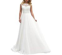 Vestido de Novia Largo Vestido de Novia Novia Encaje de Mujer con la Palabra a en la Espalda, SEVENYXX, Blanco, 34