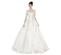 Vestido De Novia Malla Elástica Con Apliques, Ideal for Bodas Al Aire Libre, En El Jardín, Recepciones Formales E Iglesia.(2XL)