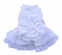 Vestido de novia para perros blanco con volantes y gran lazo de DoggyDolly