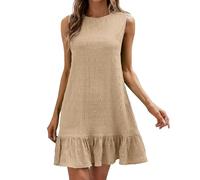 Vestido de novia sin mangas, cuello redondo, casual, vestido de verano, caqui, S