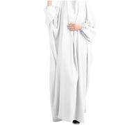 Vestido de oración de una sola pieza liso musulmán con capucha islámico Abaya caftán con hiyab ropa conservadora vestido de oración Ramadán, blanco, Talla única