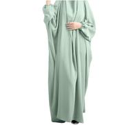Vestido de oración de una sola pieza liso musulmán con capucha islámico Abaya caftán con hiyab ropa conservadora vestido de oración Ramadán, verde, Talla única