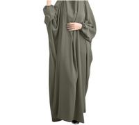 Vestido de oración de una sola pieza liso musulmán con capucha islámico Abaya caftán con hiyab ropa conservadora vestido de oración Ramadán, Ejercito Verde, Talla única