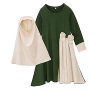 Vestido de oración para niñas Abayas Set, Maxi vestido islámico para niños con Hijab de manga larga para Eid Ramadán/S