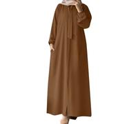 Vestido de oración para niñas mujeres musulmana moda pajarita solapa color sólido manga larga camisa inserto bolsillo suelto cárdigan maxi vestido, marrón, XXL