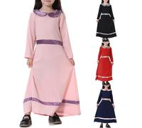 Vestido de oración para niñas musulmanas Abaya de manga larga, traje de Eid, ropa islámica de cobertura completa, ligero, transpirable, Abaya One - Vestido largo de Ramadán con cuello redondo, rosa, 8