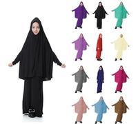 Vestido de oración para niñas, ropa musulmana, manga murciélago, Abaya con hiyab, 2 piezas, maxifalda, conjunto islámico, bufanda, caftán, jilbab para 9-14 años, café, 11-12 años