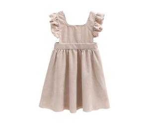 Vestido de pana para niña, sin mangas, vestido maxi con botones, corte holgado, cintura alta, tirantes largos, vestidos con bolsillos para invierno, vestido elegante de invierno, 1-8 años, beige, 7-8