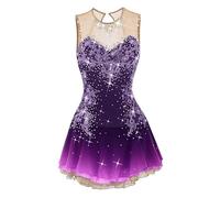 Vestido De Patinaje Artístico con Apliques Traje De Competición con Apliques Gimnasia De Danza sobre Hielo Sin Mangas Traje De Actuación Clásico Spandex,C,11_13Years