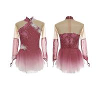 Vestido De Patinaje Artístico De Manga Larga For Mujer Y Niña, Trajes De Baile Personalizables De Alta Elasticidad For Competición(3XS)
