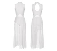 Vestido de Patinaje artístico for Mujer con pedrería, sin Mangas, Leotardo Ballet Malla Transparente, Traje for Danza lírica(White A,M)