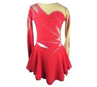 Vestido de patinaje artístico for niña con cristales, mangas largas, elegante vestido de patinaje sobre hielo for competición(XXL)