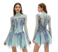 Vestido De Patinaje Artístico For Niña, De Malla Elástica Con Flores, For Competición, For Danza Lírica.(L)