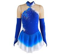 Vestido De Patinaje Artístico Profesional para Niñas Traje De Competencia De Patinaje sobre Hielo Ropa De Actuación De Danza sobre Hielo De Manga Larga Elástica Hecho A Mano,I,XL