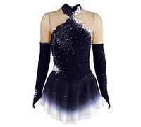 Vestido De Patinaje Artístico Profesional para Niñas Traje De Competencia De Patinaje sobre Hielo Ropa De Actuación De Danza sobre Hielo De Manga Larga Elástica Hecho A Mano,C,3_5Years