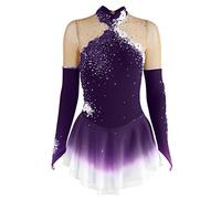 Vestido De Patinaje Artístico Profesional para Niñas Traje De Competencia De Patinaje sobre Hielo Ropa De Actuación De Danza sobre Hielo De Manga Larga Elástica Hecho A Mano,G,XL