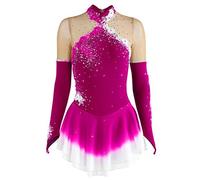 Vestido De Patinaje Artístico Profesional para Niñas Traje De Competencia De Patinaje sobre Hielo Ropa De Actuación De Danza sobre Hielo De Manga Larga Elástica Hecho A Mano,F,4_6Years