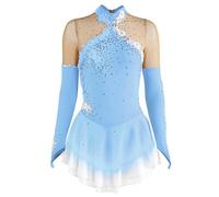 Vestido De Patinaje Artístico Profesional para Niñas Traje De Competencia De Patinaje sobre Hielo Ropa De Actuación De Danza sobre Hielo De Manga Larga Elástica Hecho A Mano,H,11_13Years